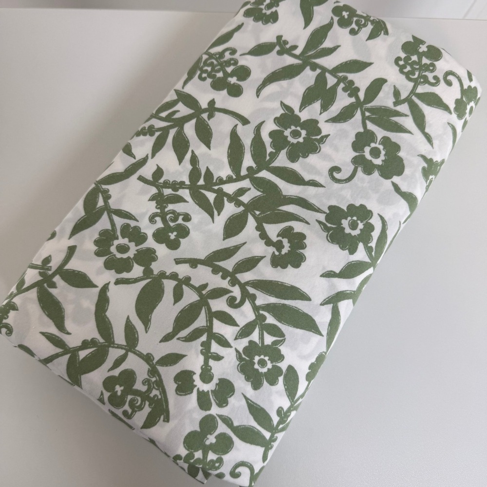 L.L. Bean Flat Sheet Twin White Green Floral 100% Cotton Cottagecore 251510